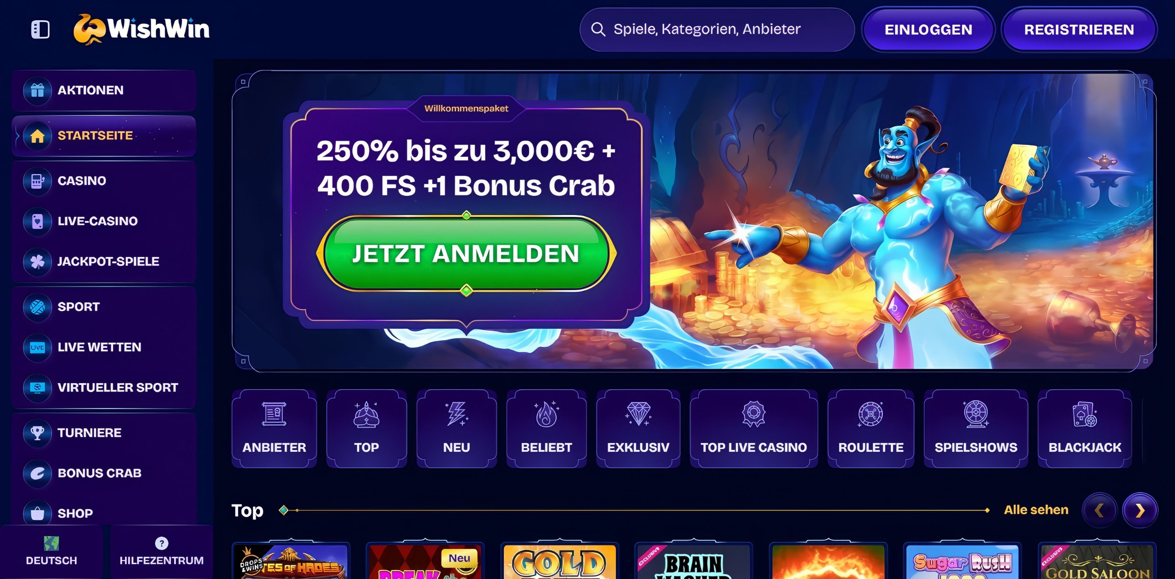 Wishwin Casino desktop screenshot 1